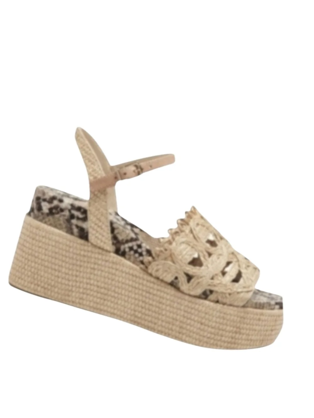 Jessica Simpson Camilia Rattan Wedge Platform Sandal Snake Print Ankle Strap 6.5